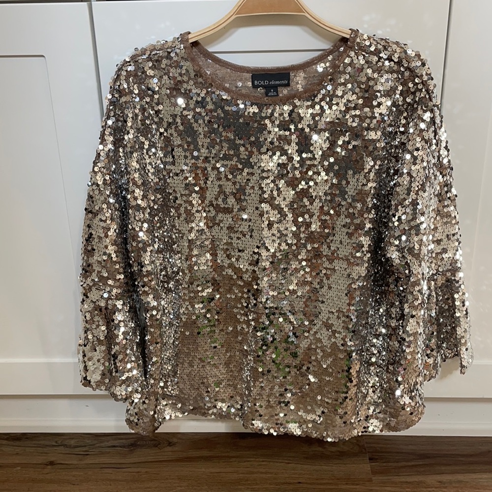 Silver sequence bell sleeve blouse